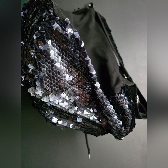 Victoria\'s Secret Pink Sequin Backpack Midnight Blue Drawstring Buckle 16x16 main image 9